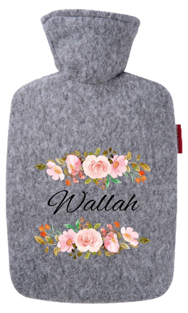 Huuraa Wärmflasche Wallah arabisch Blumen 1,8 Liter Filz Classic Filzbezug Bettflasche Geschenkidee