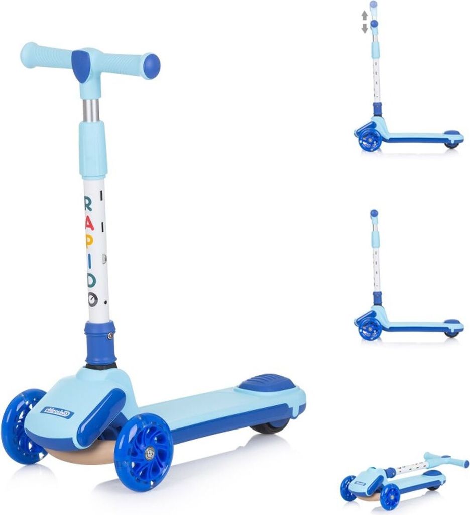 Chipolino Kinderroller Rapido Anti-Rutsch-Griffe, Hinterradbremse, klappbar, LED blau