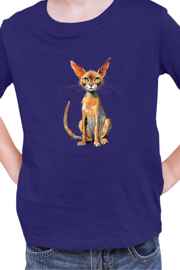 Kinder T-Shirt Funny Cats Breeds Abyssinian Cat 006, 5-6 Jahr - 116 / Dunkelblau