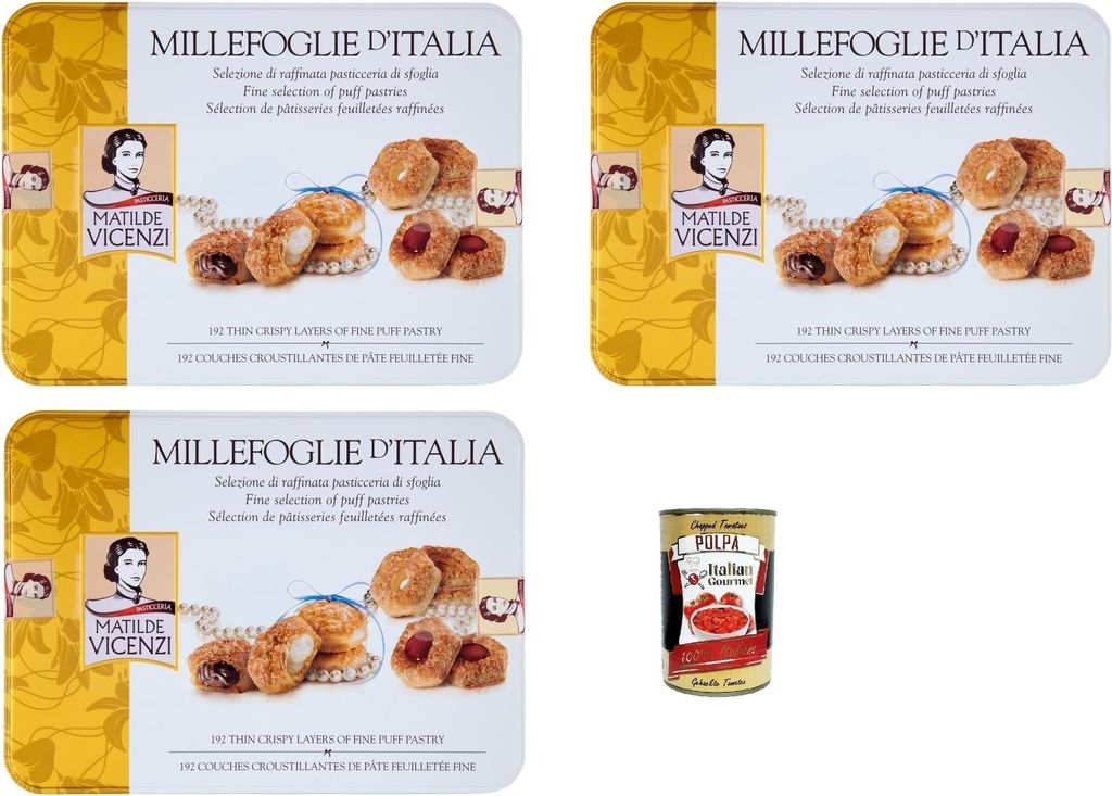 Matilde Vicenzi - Millefoglie di Matilde, Auswahl des raffinierten Gebäcks aus Blätterteig, Bissen und gemischten Donuts in einer eleganten Gesch...