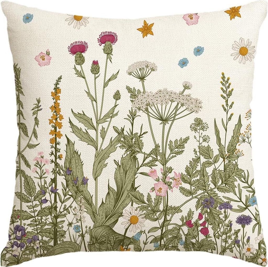 Artoid Mode Antike Kräuter Wilde Blumen Frühling Kissenbezug, 80x80 cm Saisonnal Zierkissenbezug Cushion Cover Couch Wohnzimmer Deko