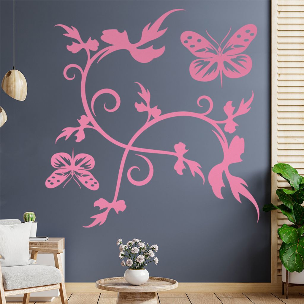 Falter Schmetterling Ranke Wandtattoo in 6 Größen - Wandaufkleber Wall Sticker - Dekoration, Küche, Wohnzimmer, Schlafzimmer, Badezimmer