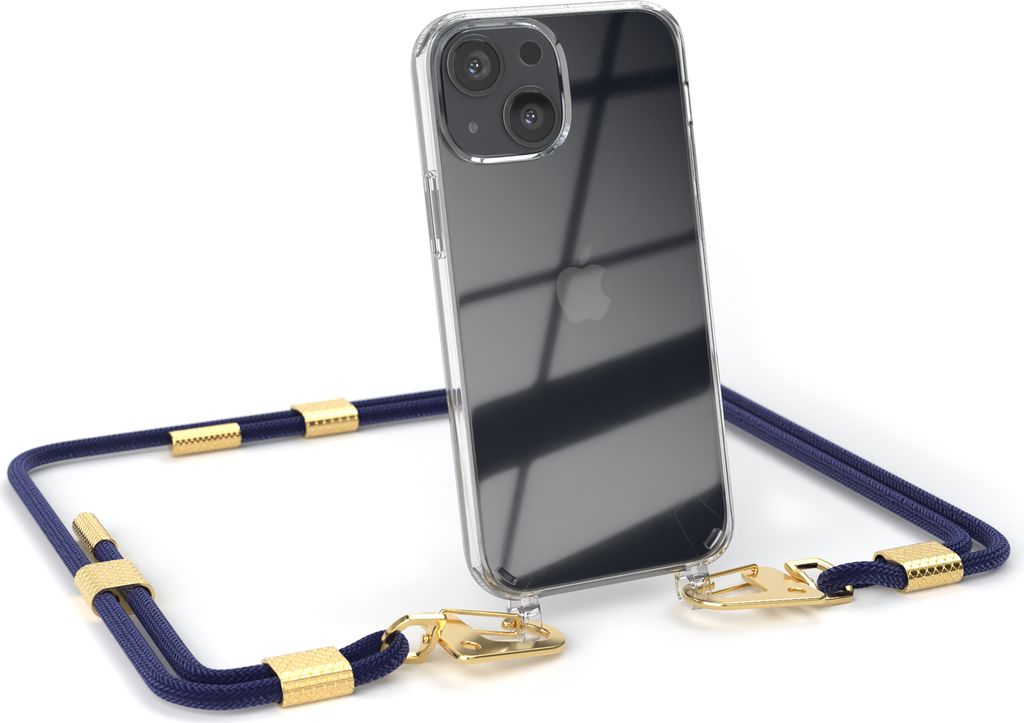 EAZY CASE Handykette für Apple iPhone 13 Mini, Transparente Silikonhülle mit Band, Clear Case, abnehmbar in Blau
