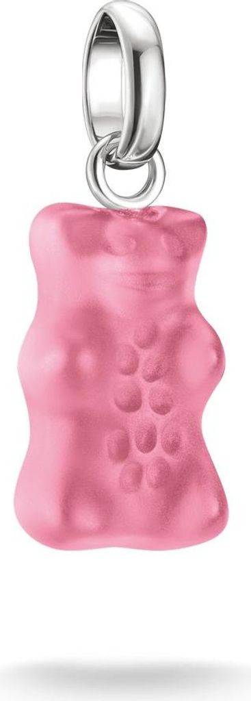 A pink gummy bear charm with a silver loop for attachment.