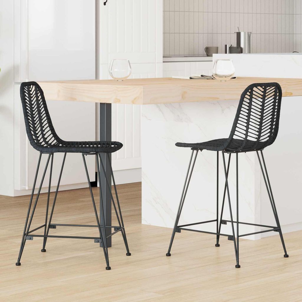"Schlussverkauf" Barstuhl 2 Stück - moderne Tresenhocker Küchenhocker - Schwarz 44,5x54,5x97,5 cm Rattan und Eisen C15337