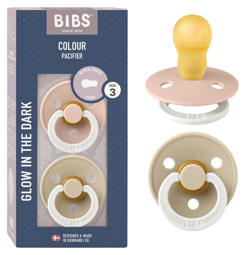 BIBS Colour Glow Schnuller, 18-48 Monate, 2er-Pack, Runder Produktbild 