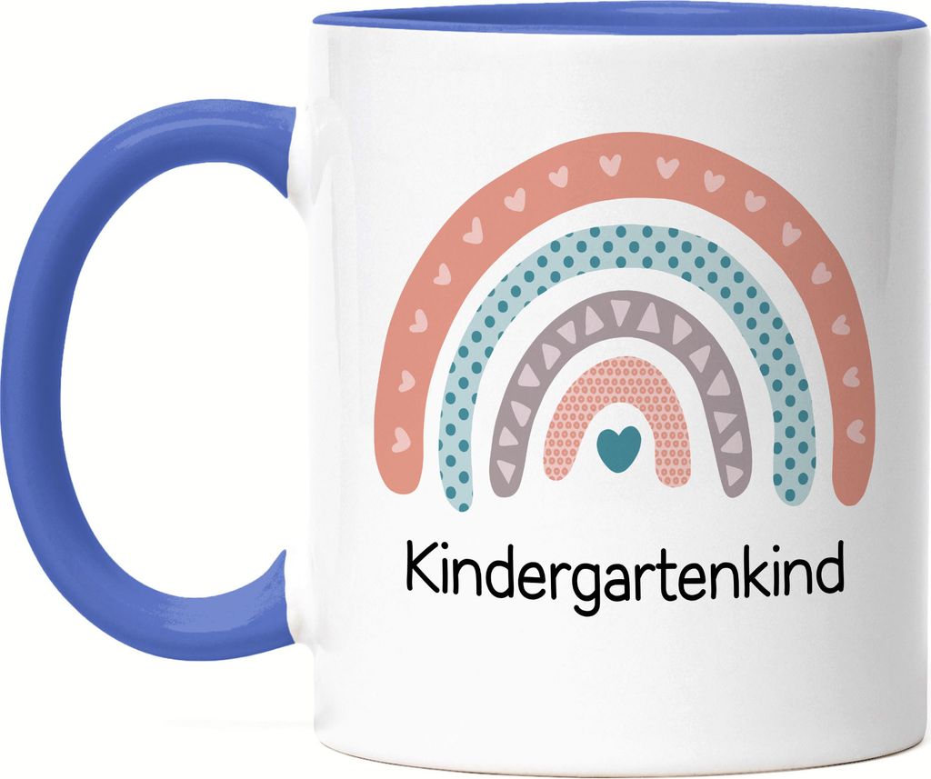 Kindergartenkind Tasse Blau Geschenk Kindergarten Start Kita Herzen Regenbogen Mädchen Motiv