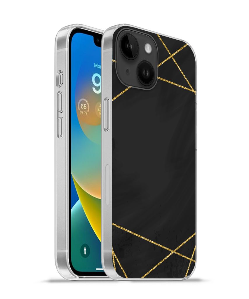 MuchoWow Handyhülle Schutzhülle Hülle für Apple iPhone 14 - Softcase Geometrisches Muster aus goldenen Linien auf schwarzem Hintergrund Silik...