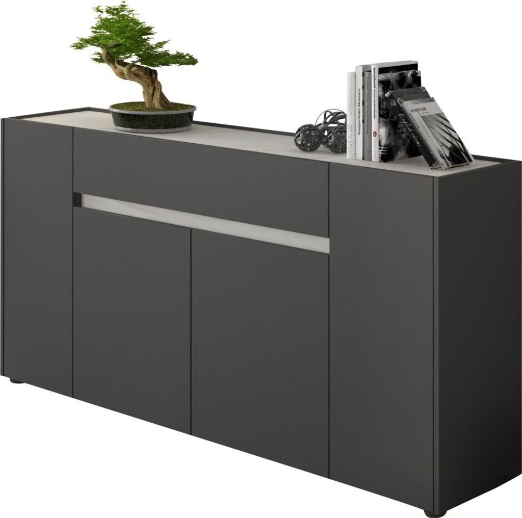 Dmora Sideboard Cirimido 170x40x85h cm Anthrazit Schwarz, 3 Regale eine Schublade