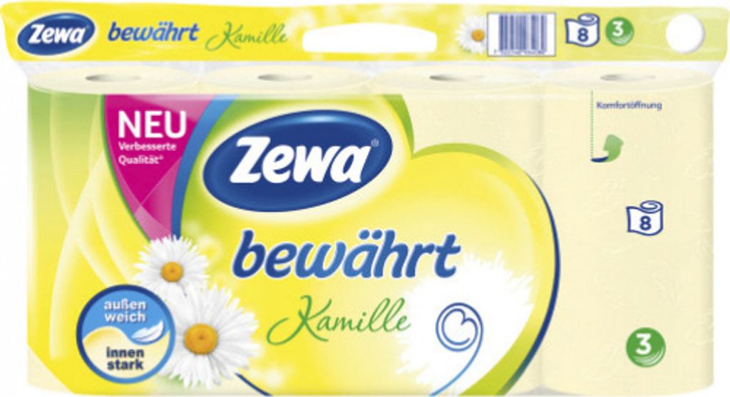 Zewa bewährt Kamille mit Kamillenduft in gelben Federmuster 8x150Blatt