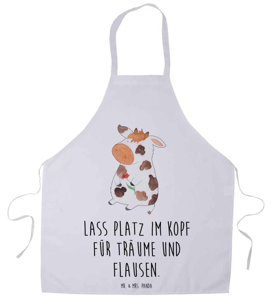 Mr. & Mrs. Panda Küchenschürze Kuh - Weiß - Geschenk, Kellner-Schürze, Träume, Spruch, Barista Schürze, Arbeitsschürze, Küchenzubehör, Hof...