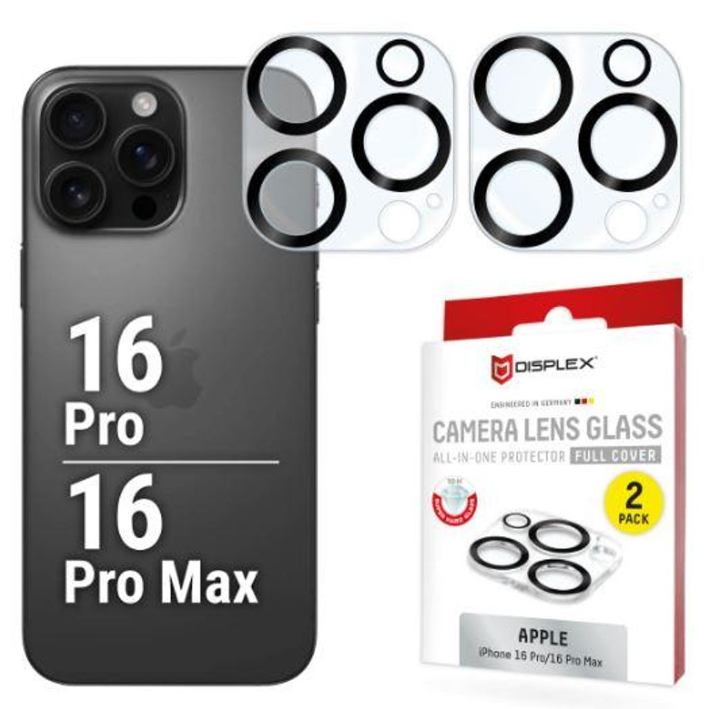 DISPLEX Kamera-Schutzglas iPhone 16 Pro/16 Pro Max, 2 Stück Produktbild 