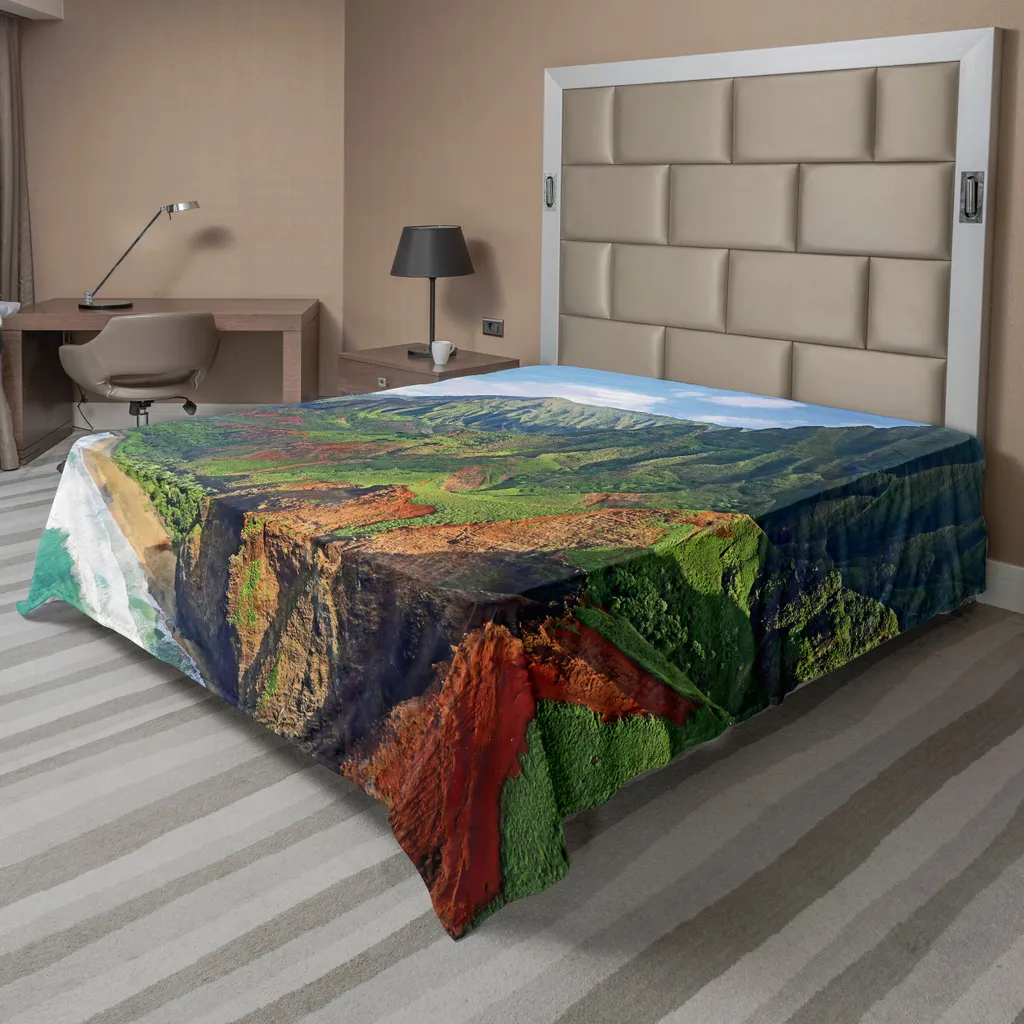 Drap Plat Décoratif Hawaï Na Pali 260x228 cm, Textile Doux Vert Bleu