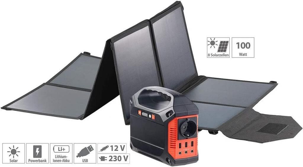 revolt HSG-420 Solarpanel Powerbank Powerstation & Solar-Generator mit faltbarem 50-W-Solarpanel