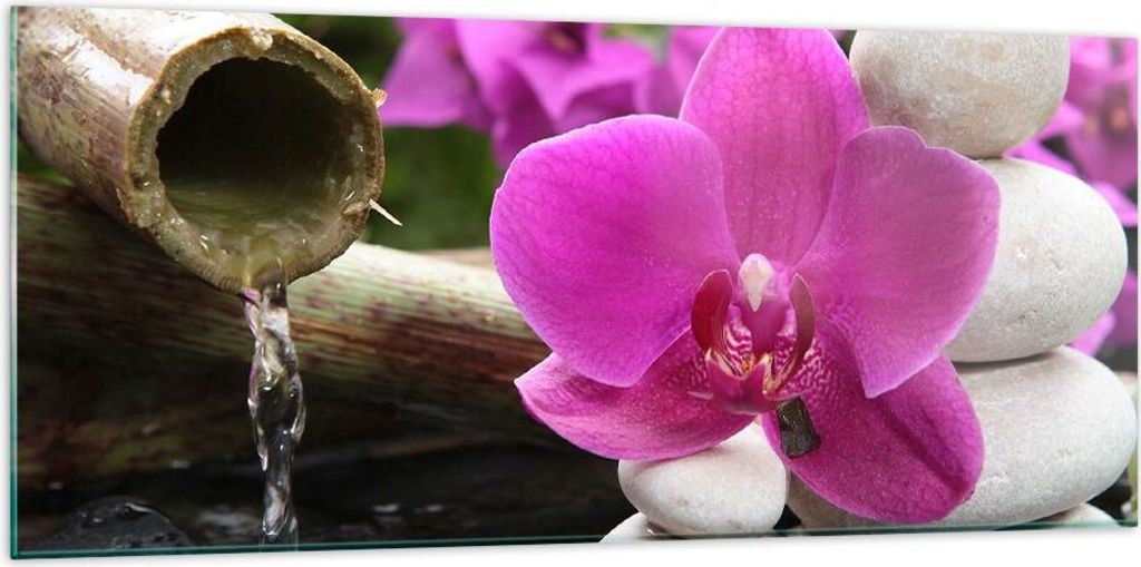 Bilder auf glas - Orchidee Bambus Dekoration Spa - 120x50cm - Glasbilder - Wandbilder - Kunstdruck - zum Aufhängen bereit - Wanddekoration aus Gla...