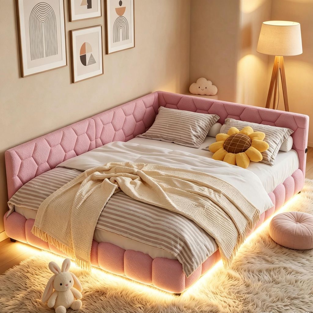 Lit rembourré INONEFT 140x200 cm avec LED et port USB, Image du produit 