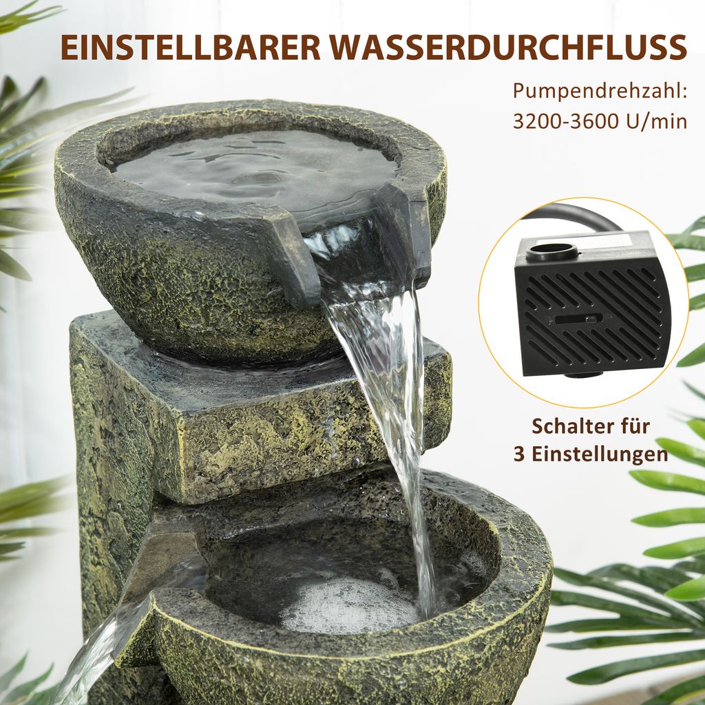 Outsunny Gartenbrunnen, Springbrunnen mit Einstellbarer Produktbild 5