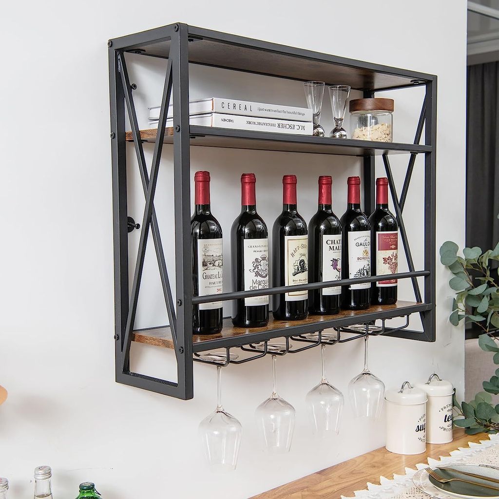 COSTWAY 3 Ebenen Weinregal Wand, Flaschenregal Holz mit