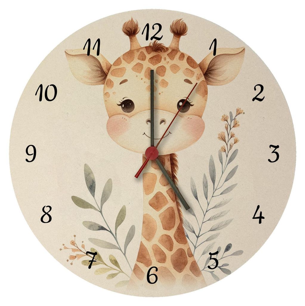 Wanduhr Giraffe Design aus MDF, ca. 26,5 cm, geräuscharm, Produktbild 