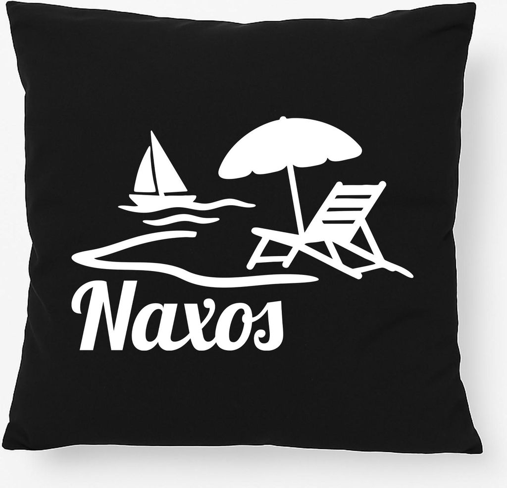 Huuraa Kissen Naxos Inselmotiv Griechenland 40x40cm mit Füllung Black Baumwolle Dekokissen Geschenkidee