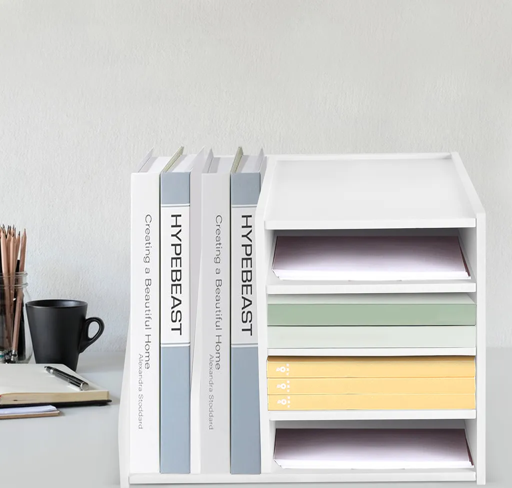 Organiseur de bureau blanc 4+2 compartiments pour tri de documents