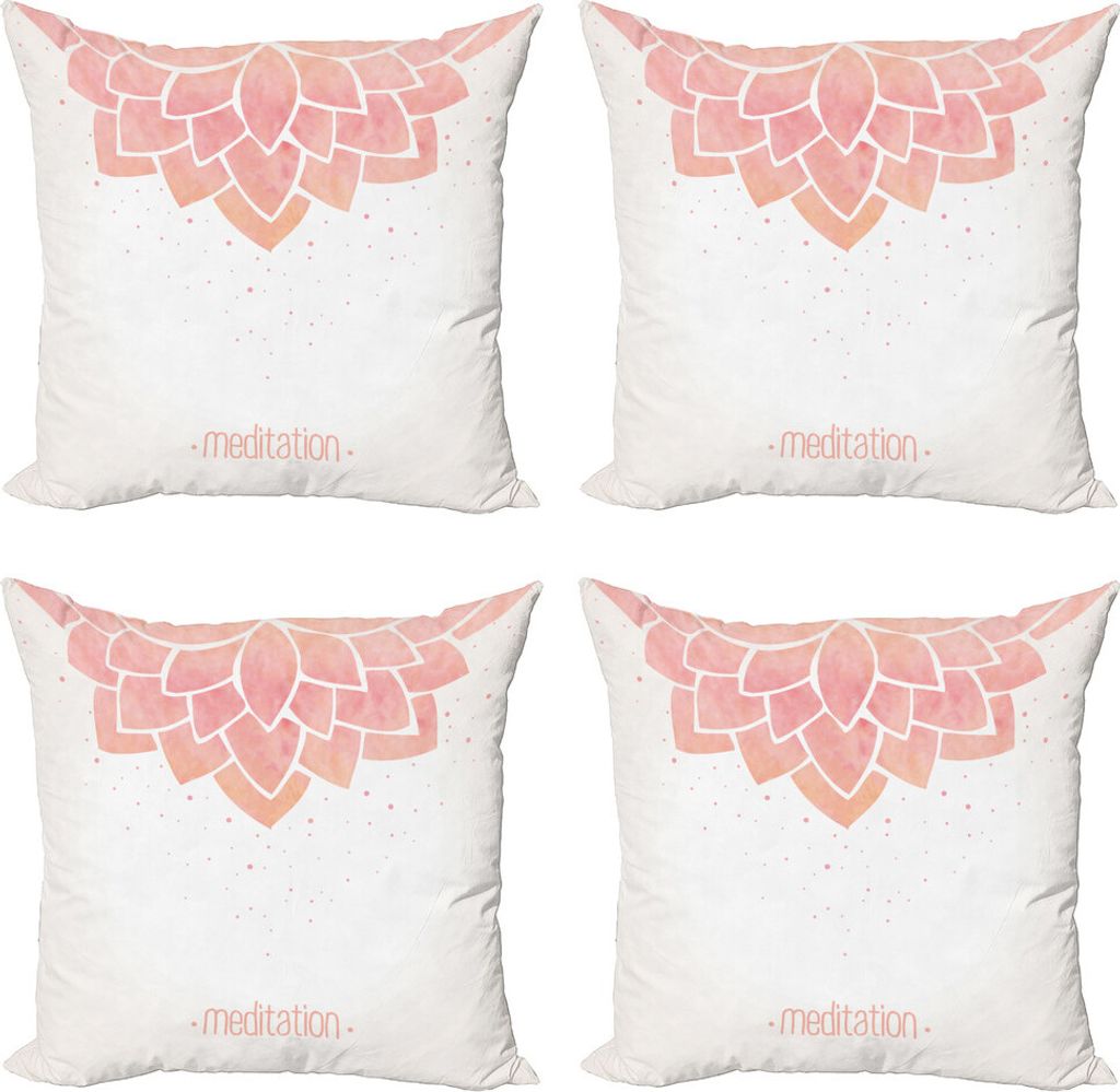 ABAKUHAUS Blumen Kissenbezug Set (4 Stück), Meditation Lotus Flower, Moderner Doppelseitiger Digitaldruck, 40 cm x 40 cm, Blush und Off White