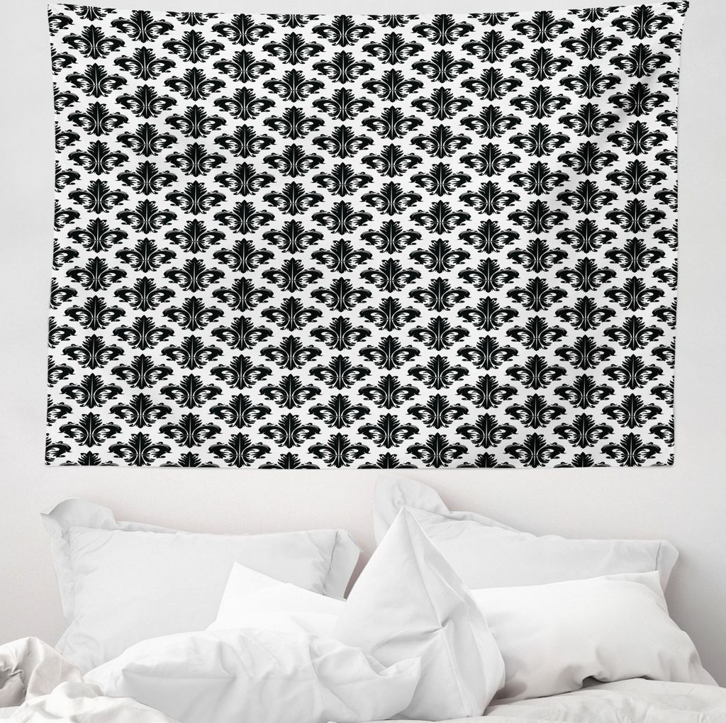 ABAKUHAUS Fleur De Lis Wandteppich, Royal Lily Pattern aus Weiches Mikrofaser Stoff Waschbar ohne Verblassen Digitaldruck, 150 x 110 cm, Weiß Schwarz
