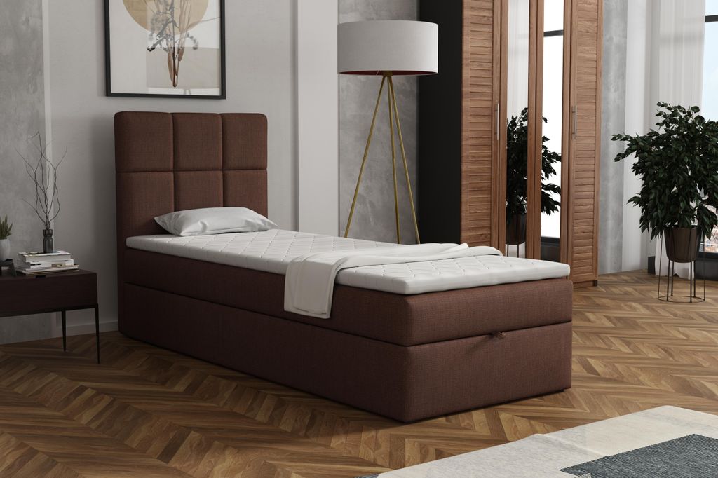 MR GROUP Boxspringbett GRAZ 70 x 200 cm Kinderbett, Jugendbett, Einzelbetten, Bett mit Stauraum, Polsterbett Matratze Topper H3 Schlafzimmer, braun