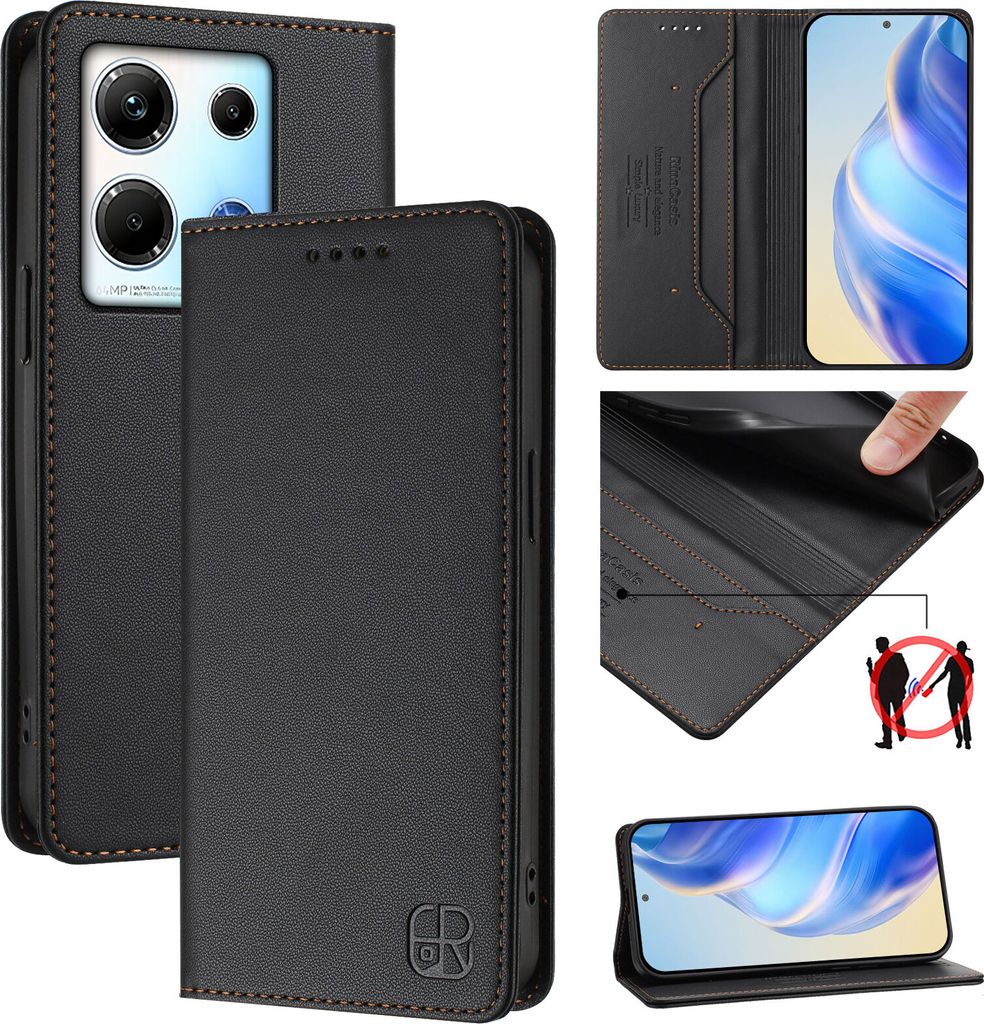 Lederhülle für Infinix Note 30 4G/Note 30 5G Hülle Flip Brieftasche Kartenfächern Ständer Schutzhülle Schwarz