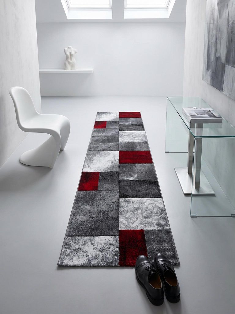Kurzflorteppich Karo Pflegeleicht Waschbar Strapazierfähig | Rot 80x150 cm Wohnzimmer Fußbodenheizung geeignet | LATEMAR – Kadima Design