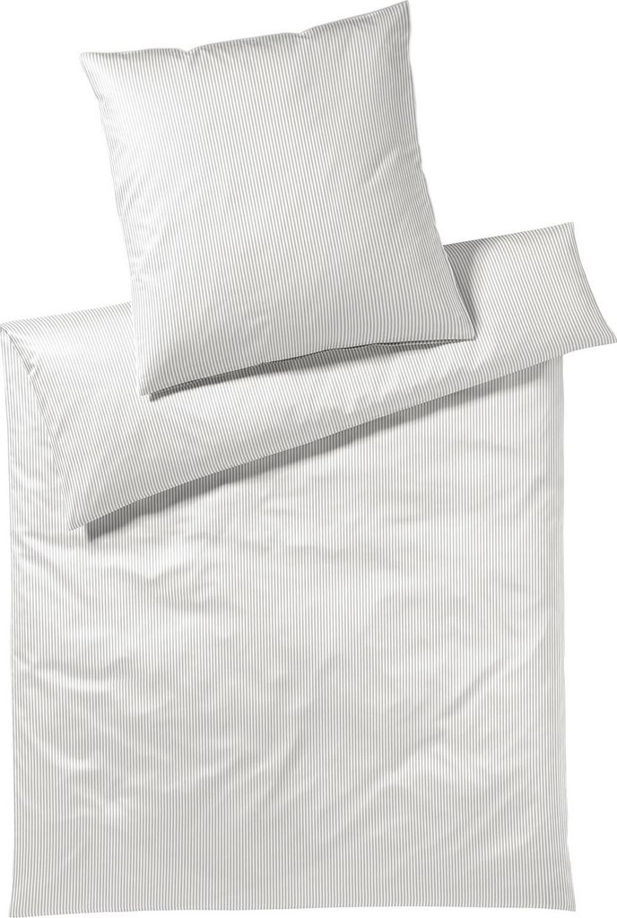 elegante Mako-Satin Bettwäsche-Garnitur Hamburger Streifen Farbe Hellgrau Größe 135x200cm + 40x80