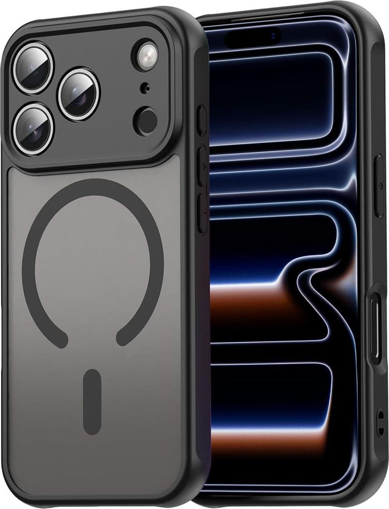 Magnet-Case für iPhone 17 Pro Hülle Magsafe Schutzhülle Stoßfest TPU-Rahmen starker Magnetring, Schwarz