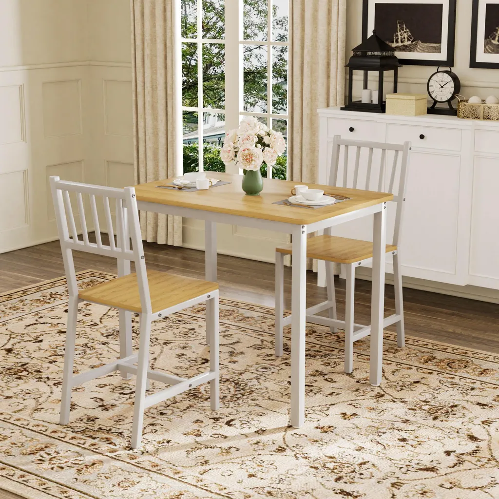 Petite table à manger industrielle avec bancs pour petits appartements