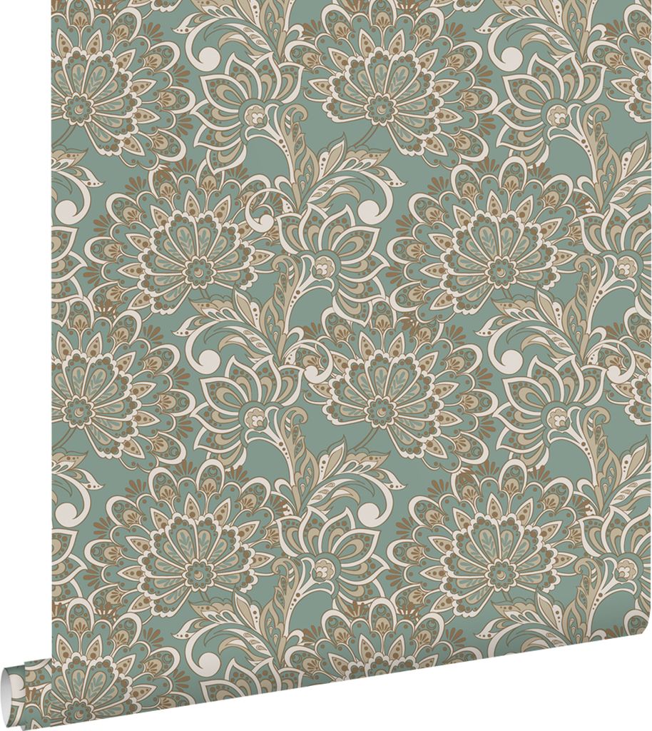 ESTAhome Tapete Blumenmuster Graugrün 50 x 900 cm