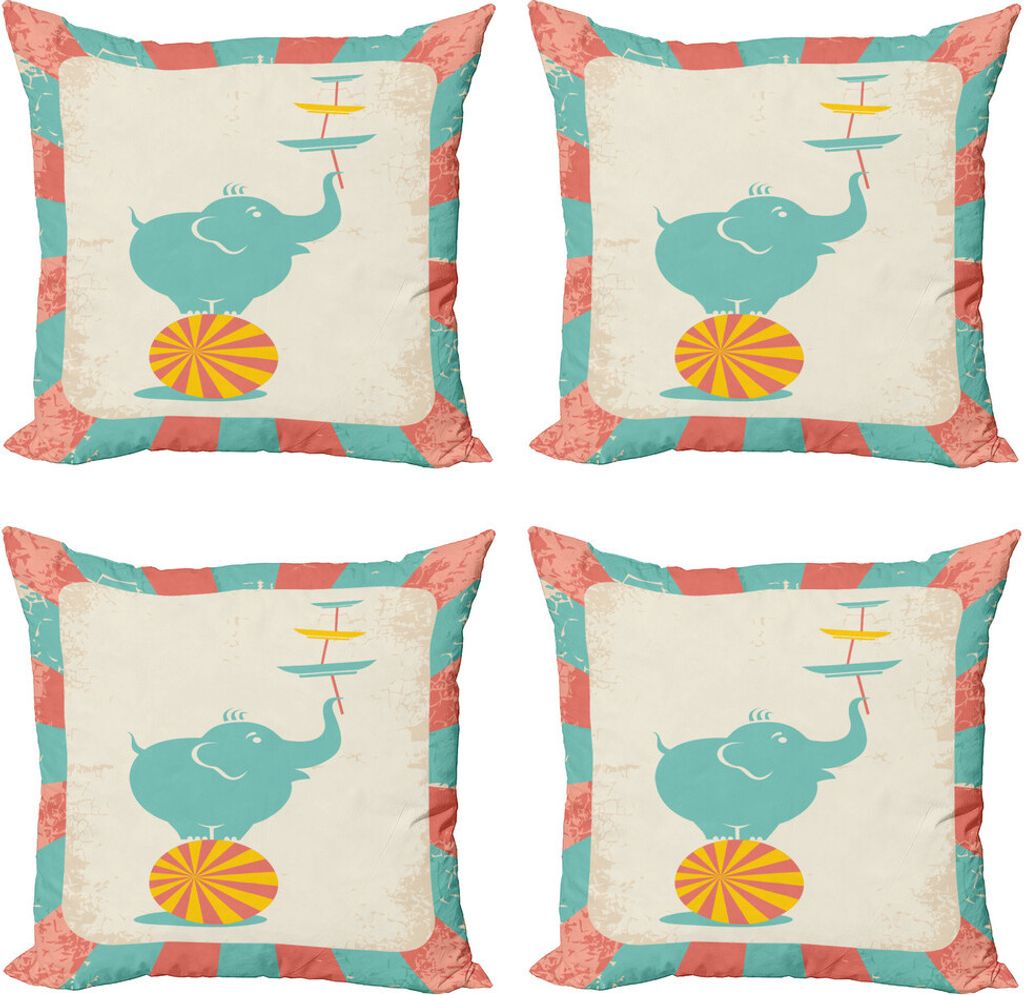 ABAKUHAUS Zirkus Kissenbezug Set (4 Stück), Weinlese-Zirkus-Elefant, Moderner Doppelseitiger Digitaldruck, 60 cm x 60 cm, Mehrfarbig