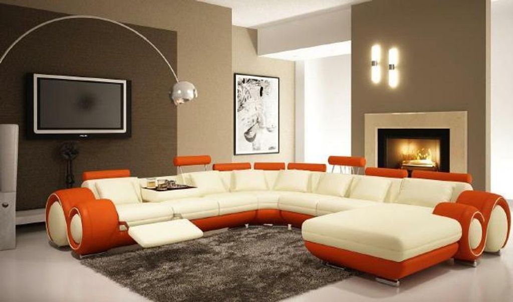Leder Sofa Mit USB Couch XXL Wohnlandschaft Ledercouch Big Sofa Ecksofa