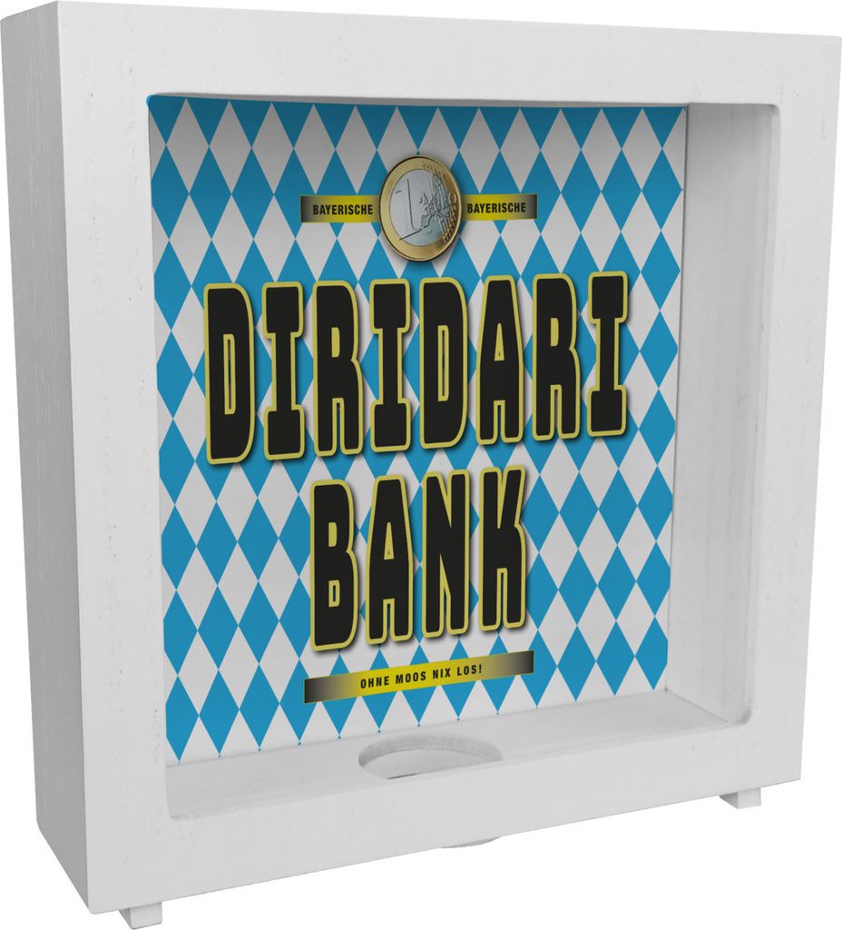 Diridari Bank Bayernflagge Rahmen Spardose aus Holz mit Spruch Ohne Moos nix los