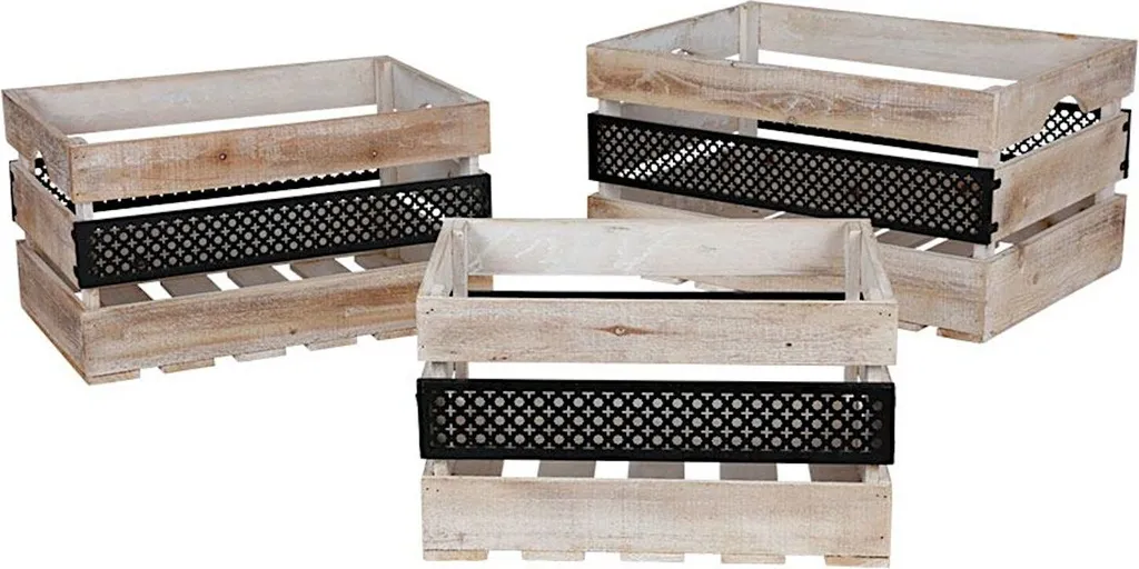 Caisse de Rangement en Bois Used-Look avec Détails Métal pour la Maison