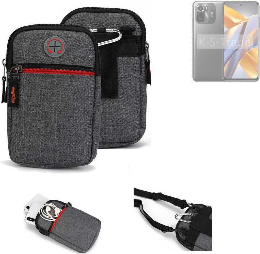 K-S-Trade Holster Gürteltasche kompatibel mit POCO M5s Handy Tasche Schutz Hülle grau Zusatzfächer 1x