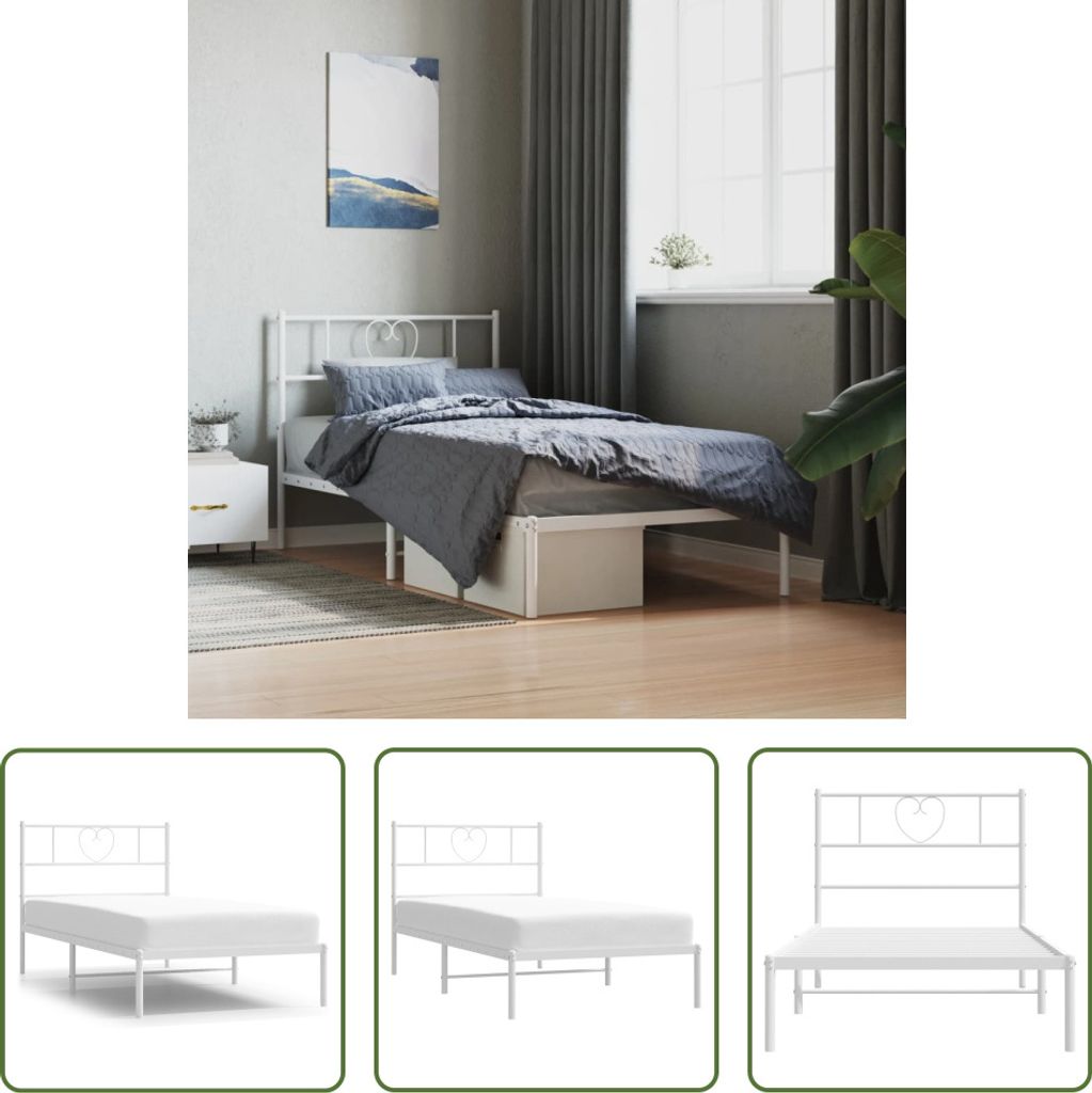 The Living Store Bettgestell mit Kopfteil Metall Weiß 107x203 cm