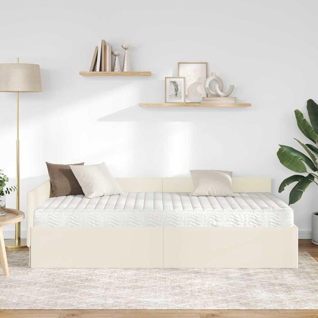 Langlebige Eckbettgestell mit Matratze Sonstiges 2 pcs - Montage erforderlich - Creme Samt - Möbel888933 - Klassische BettenJugendbett Tagesbett