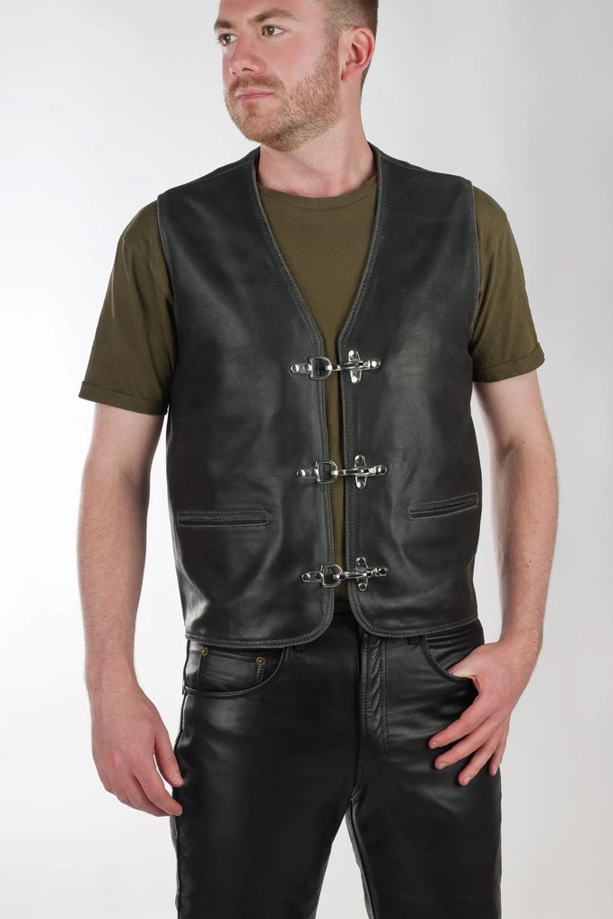 Lederweste Lederkutte Alfred Karabiner aus Rind Leder – schwarz / 3XL