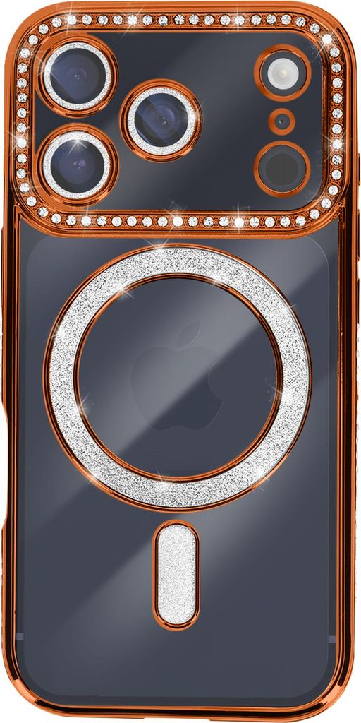Avizar, Hülle iPhone 17 Pro Max MagSafe-kompatibel mit Strass-Rand, Orange