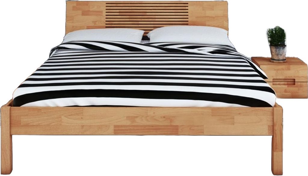Bett Bento 6 aus Kernbuche massiv 90x200 cm mit Holzkopfteil und Holzbeinen