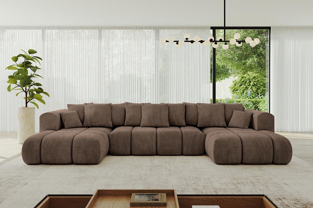 ALTDECOR Ecksofa in U-Form mit Schlaffunktion und Bettkasten CLOUD-U-v1 405x185x90 Braun - Corner Sofa Bett Eckcouch Couch L-Form Schlafcouch Auszi...
