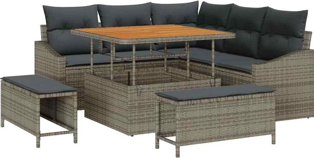 Gartensofa-set mit Kissen 8 pcs Grau Poly-Rattan