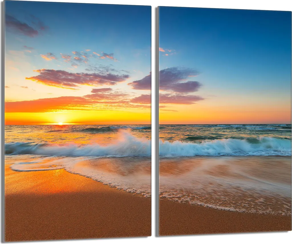 Piastre copri fornelli 2 pezzi 30x52 Vetro copri piano cottura in ceramica, sole spiaggia