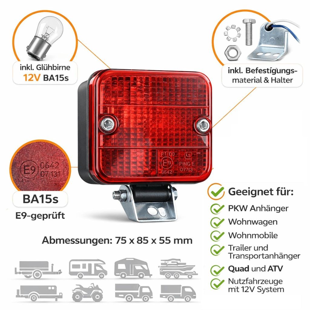Nebelschlusslicht Anhänger: E9-e Nebelschlussleuchte (75 x Produktbild 