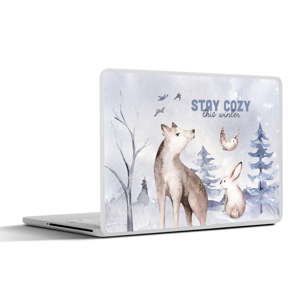 MuchoWow Laptop Aufkleber Sticker Cover Winter - Wolf - Vogel - Kaninchen 32.5x23.5 cm - Sticker für Laptop - Selbstklebend
