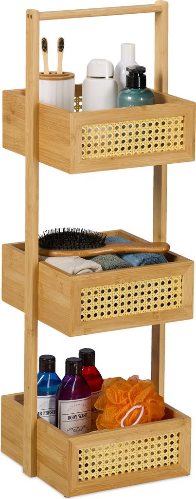 Étagère de salle de bain Relaxdays, 3 étagères en rotin, H Image du produit 